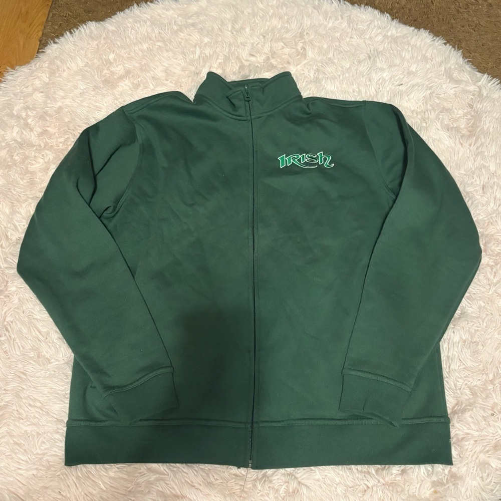 Irish Green Zip-Up Jacket XL Sweatshirt Clique Notre Dame Ireland